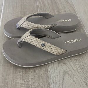 Cobian Woven Strap Sandals in Gray and Tan